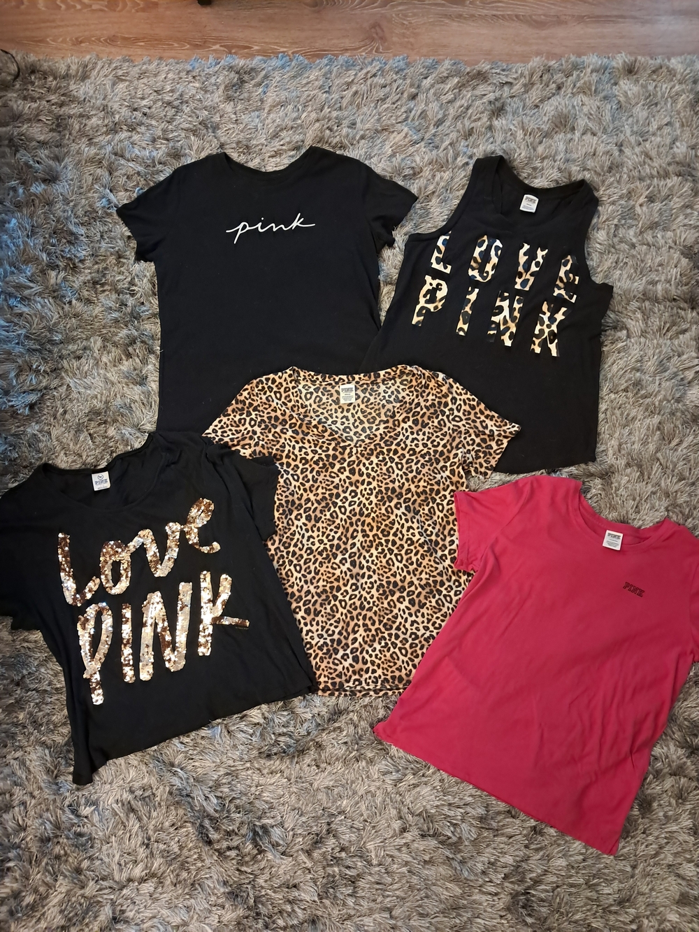 Victoria's Secret PINK Tee & Tank Bundle Leopard Bling Sequins Med/Large + Gift